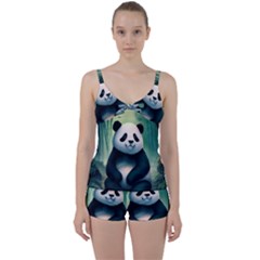 Animal Panda Forest Tree Natural Tie Front Two Piece Tankini by pakminggu