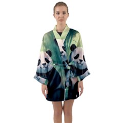 Animal Panda Forest Tree Natural Long Sleeve Satin Kimono by pakminggu