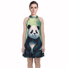 Animal Panda Forest Tree Natural Velvet Halter Neckline Dress 