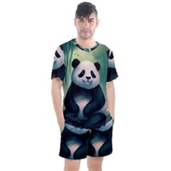 Animal Panda Forest Tree Natural Men s Mesh Tee and Shorts Set