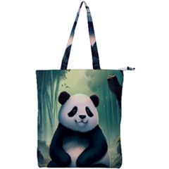 Animal Panda Forest Tree Natural Double Zip Up Tote Bag