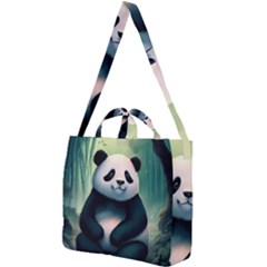 Animal Panda Forest Tree Natural Square Shoulder Tote Bag