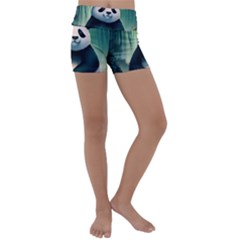 Animal Panda Forest Tree Natural Kids  Lightweight Velour Yoga Shorts