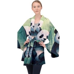 Animal Panda Forest Tree Natural Long Sleeve Velvet Kimono 