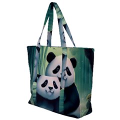 Animal Panda Forest Tree Natural Zip Up Canvas Bag