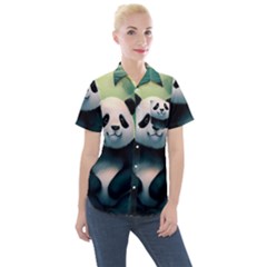 Animal Panda Forest Tree Natural Women s Short Sleeve Pocket Shirt