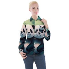 Animal Panda Forest Tree Natural Women s Long Sleeve Pocket Shirt