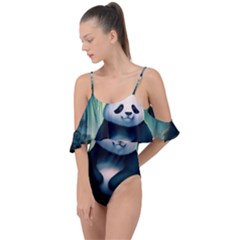 Animal Panda Forest Tree Natural Drape Piece Swimsuit