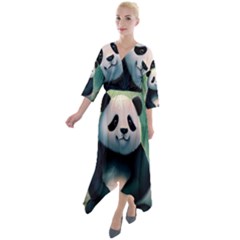 Animal Panda Forest Tree Natural Quarter Sleeve Wrap Front Maxi Dress