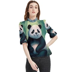 Animal Panda Forest Tree Natural Frill Neck Blouse