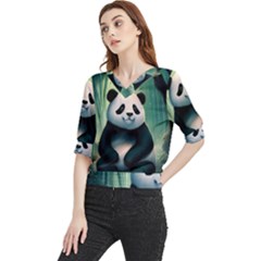 Animal Panda Forest Tree Natural Quarter Sleeve Blouse