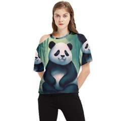 Animal Panda Forest Tree Natural One Shoulder Cut Out Tee