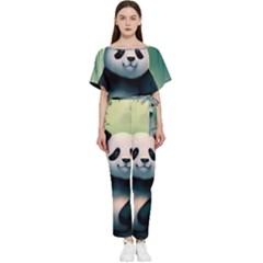 Animal Panda Forest Tree Natural Batwing Lightweight Chiffon Jumpsuit