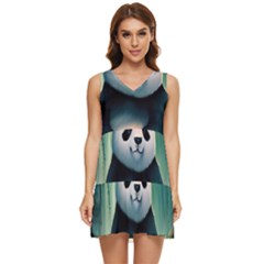 Animal Panda Forest Tree Natural Tiered Sleeveless Mini Dress