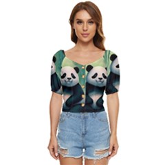 Animal Panda Forest Tree Natural Button up blouse