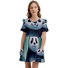 Animal Panda Forest Tree Natural Kids  Frilly Sleeves Pocket Dress