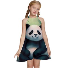 Animal Panda Forest Tree Natural Kids  Halter Collar Waist Tie Chiffon Dress by pakminggu