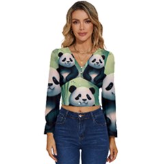 Animal Panda Forest Tree Natural Long Sleeve V-Neck Top