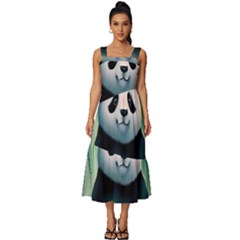 Animal Panda Forest Tree Natural Square Neckline Tiered Midi Dress