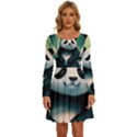 Animal Panda Forest Tree Natural Long Sleeve Wide Neck Velvet Dress View1