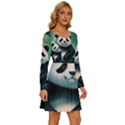 Animal Panda Forest Tree Natural Long Sleeve Wide Neck Velvet Dress View3