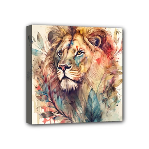 Lion Africa African Art Mini Canvas 4  X 4  (stretched) by pakminggu