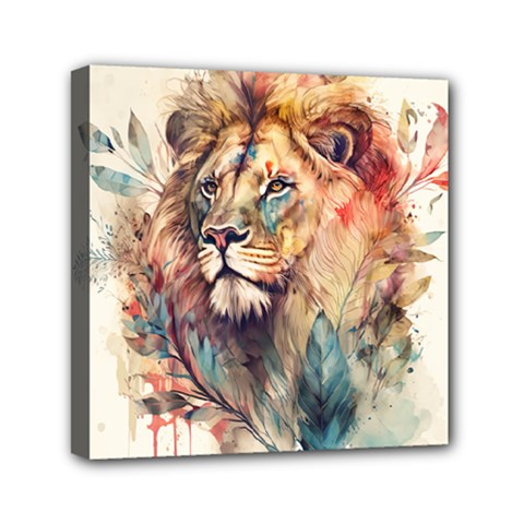 Lion Africa African Art Mini Canvas 6  X 6  (stretched) by pakminggu