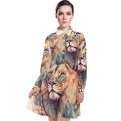 Lion Africa African Art Long Sleeve Chiffon Shirt Dress by pakminggu