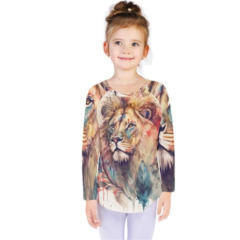 Lion Africa African Art Kids  Long Sleeve Tee by pakminggu