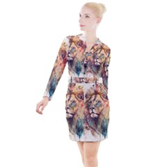 Lion Africa African Art Button Long Sleeve Dress by pakminggu