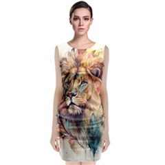 Lion Africa African Art Sleeveless Velvet Midi Dress