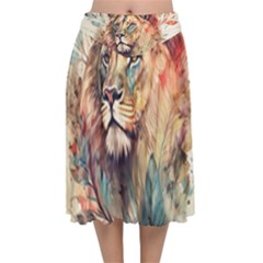 Lion Africa African Art Velvet Flared Midi Skirt by pakminggu