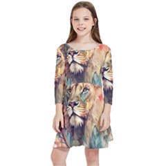 Lion Africa African Art Kids  Quarter Sleeve Skater Dress by pakminggu