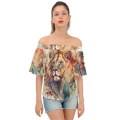 Lion Africa African Art Off Shoulder Short Sleeve Top by pakminggu