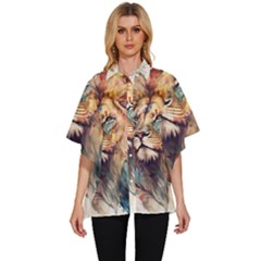 Lion Africa African Art Women s Batwing Button Up Shirt