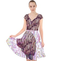 Brain Think Neurons Circuit Cap Sleeve Front Wrap Midi Dress by pakminggu