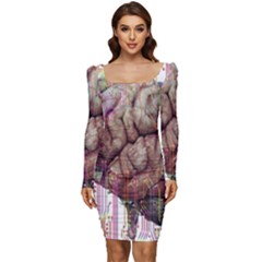 Brain Think Neurons Circuit Women Long Sleeve Ruched Stretch Jersey Dress by pakminggu