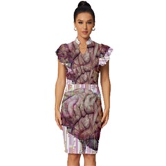 Brain Think Neurons Circuit Vintage Frill Sleeve V-neck Bodycon Dress by pakminggu