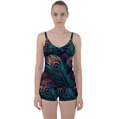 Peacock Feathers Nature Feather Pattern Tie Front Two Piece Tankini by pakminggu