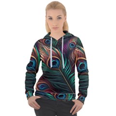 Peacock Feathers Nature Feather Pattern Women s Overhead Hoodie by pakminggu