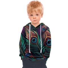 Peacock Feathers Nature Feather Pattern Kids  Overhead Hoodie by pakminggu