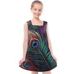 Peacock Feathers Nature Feather Pattern Kids  Cross Back Dress by pakminggu