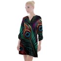 Peacock Feathers Nature Feather Pattern Open Neck Shift Dress View1