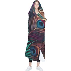 Peacock Feathers Nature Feather Pattern Wearable Blanket by pakminggu