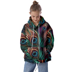 Peacock Feathers Nature Feather Pattern Kids  Oversized Hoodie by pakminggu