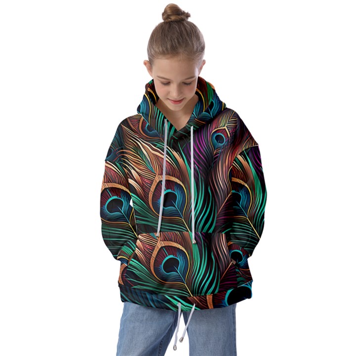 Peacock Feathers Nature Feather Pattern Kids  Oversized Hoodie