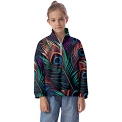 Peacock Feathers Nature Feather Pattern Kids  Half Zip Hoodie by pakminggu