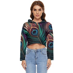 Peacock Feathers Nature Feather Pattern Women s Lightweight Cropped Hoodie by pakminggu