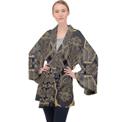 Brain Technology Data Digital Long Sleeve Velvet Kimono  by pakminggu