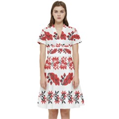 Ukraine Scheme Pattern Kit Ornament Plants Short Sleeve Waist Detail Dress by pakminggu